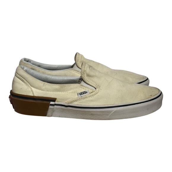 Vans Classic Slip-On White Canvas Gum Heel Sneakers Men's 8.5 / Women's 10 Shoes - Picture 1 of 8